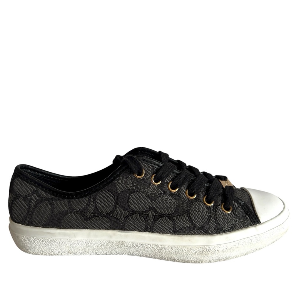 Coach Empire Monogram Black White Signature Canvas Gold Accent Sneakers SZ 7.5B